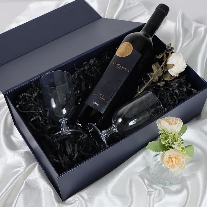 LFBOX Navy Blue Gift Box with Magnetic Lids 5 Pack | Large Bridesmaid Groomsman Proposal Boxes,13.8x8.3x4.4 in, Collapsible Rectangle Storage Box