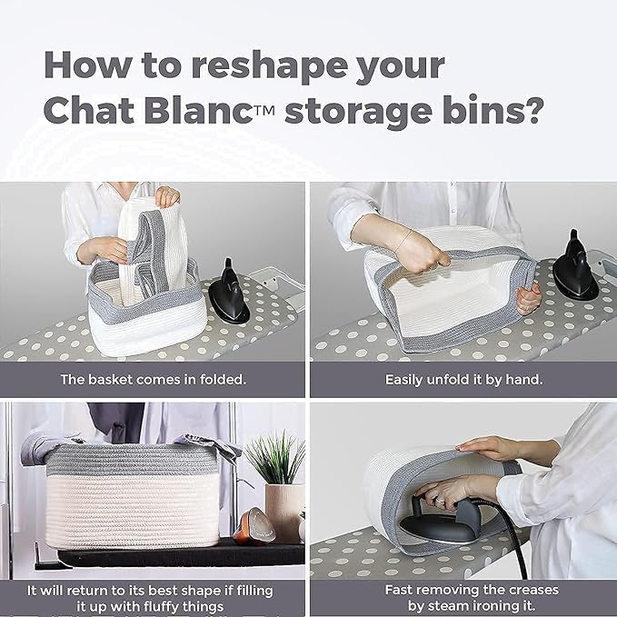 CHAT BLANC Cotton Rope Baskets for Organizing, Shelves, Toys, Storage, Shoe, Bathroom, Laundry, Towel, Nursery, Home Decor, Blanket, Cloth Woven Bins Fabric (Rainbow, 15"x10"x9")