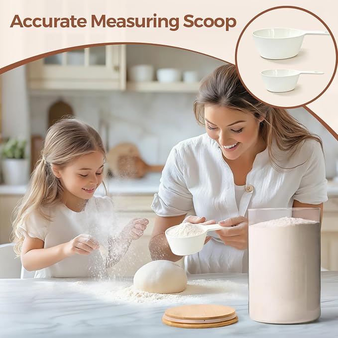 ComSaf Flour Sugar Storage Containers 4 Qt, 2 Pack Glass Flour Container | 26.6cm/10.5in Tall, Gallon Large Glass Storage Canisters, 15cm Extra Wide Mouth, Easy Clean and Scoop, 4.6lb Flour, BPA Free