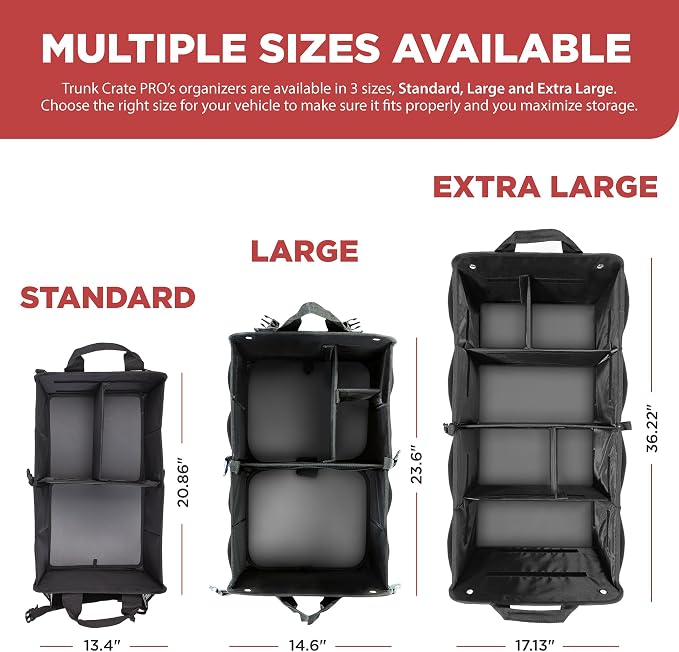 Car Trunk Organizer for SUV, Truck & Auto Cargo Storage, Black, XL | Fits Cars, SUVs & Trucks 6 Adjustable Compartments Non-Slip Base & Securing Straps Foldable 11 Pockets Car Accessories