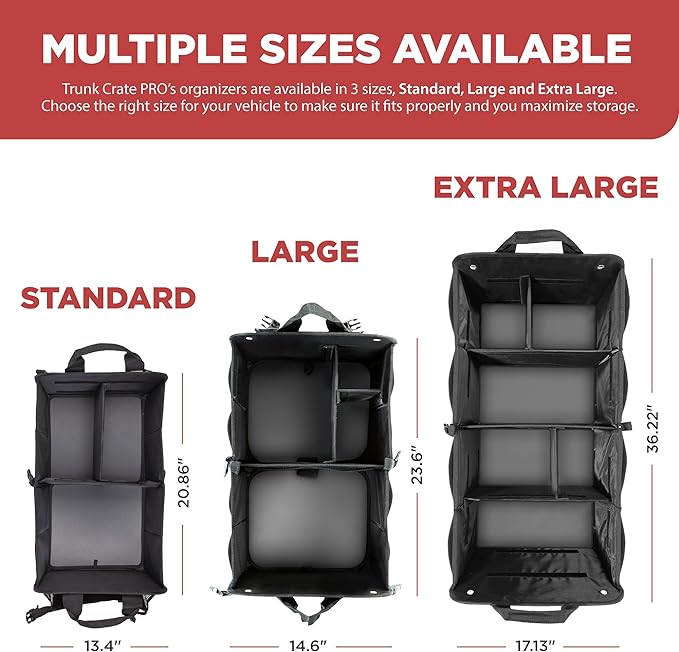 Car Trunk Organizer for SUV, Truck & Auto Cargo Storage, Foldable, Grey, XL | Fits Cars, SUVs & Trucks • 6 Adjustable Compartments • Non-Slip Base & Straps • XLCargo Storage • 11 Pockets • Travel Use