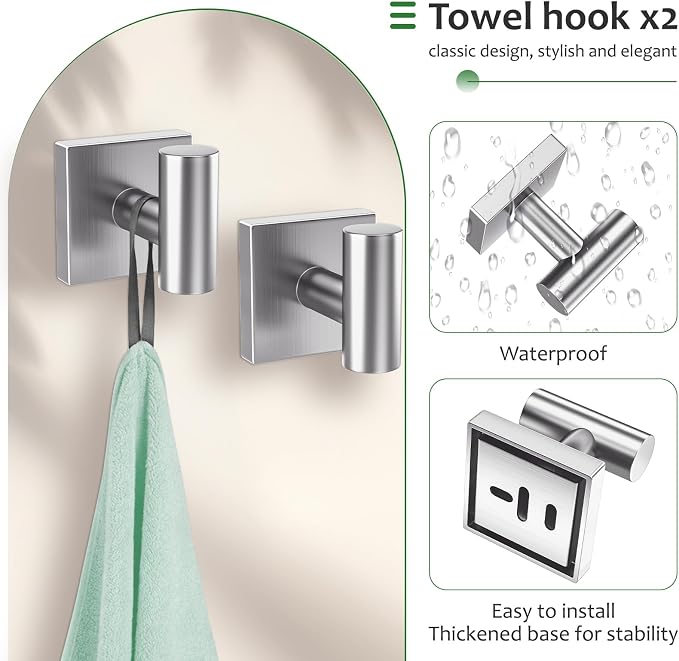 5 Pieces Brushed Nickel Towel Bar Set,Towel Racks for Bathroom Stainless Steel Wall-Mounted Bathroom Hardware Accessories Set 23.6 Inch Towel Holder