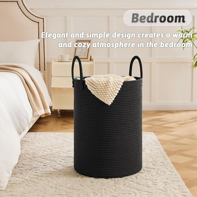 Artfeel Laundry Basket,Woven Cotton Rope Laundry Hamper,100L for Decorative Storage of Dirty Clothes,Toys and Blankets in Bathroom,Baby Room and Living Room