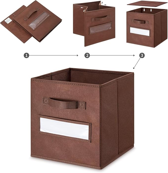 Fabric storage cubes (Set of 8) 11 Inch Cube Storage Bin, Cube storage with 8 Labels Window Cards & a Pen, Foldable cube Organizer bins,11x11 Storage bin, Cubby Organizer Boxes, Brown