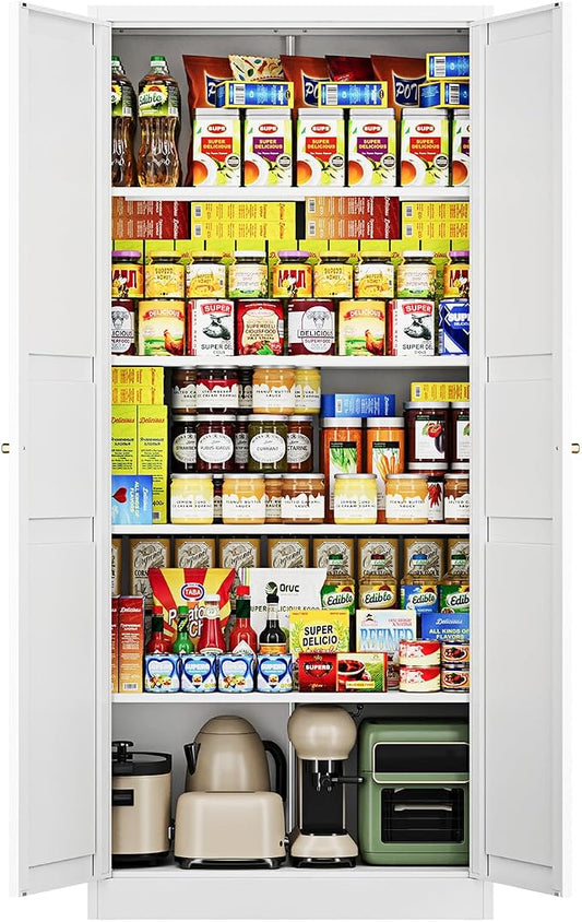 Letaya White Storage Cabinet with Adjustable Shelves-Metal Home Kitchen Pantry Cabinets with Doors,Organization Locker for Cupboard/Bedroom/Dining/Living/Bathroom/Office/Garage Room