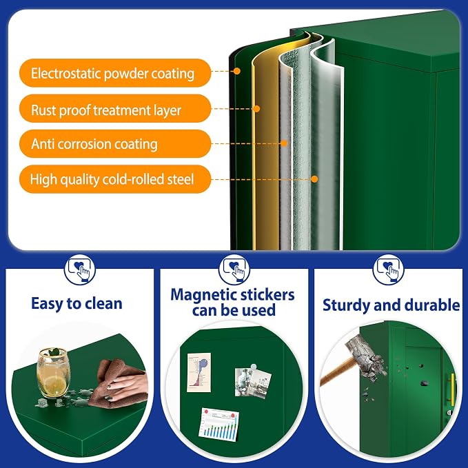 GAIOUS Metal Storage Cabinet with Lock and Wheels, Steel Office Cabinet with 2 Door and 2 Adjustable Shelves, 35” Tall Lockable File Cabinet, Garage Cabinet, Rolling Cabinet for Home Office - Green