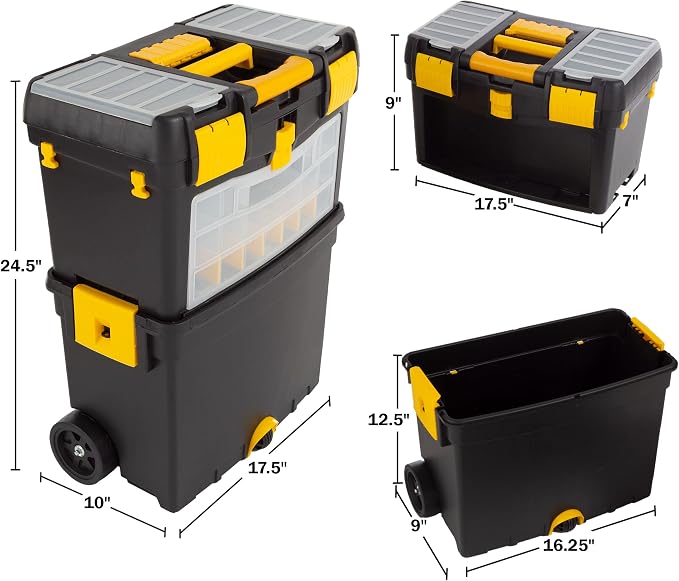 Rolling Tool Box with Wheels, Foldable Comfort Handle, and Removable Top – Toolbox Organizers and Storage by Stalwart