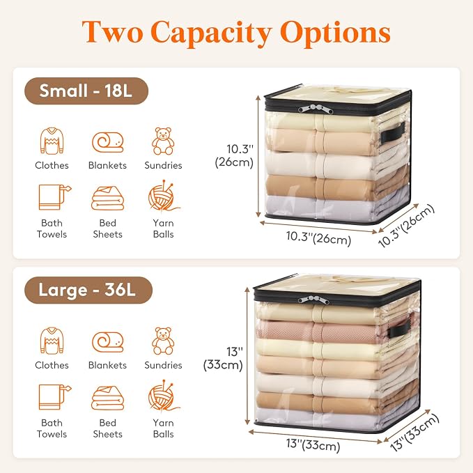 Lifewit 6 Pack Clear Clothes Storage Bags, Sweater Storage with Zipper, 18L Vinyl Foldable Moving Bags, Storage Container for Blankets Bed Sheet Sweater Yarns
