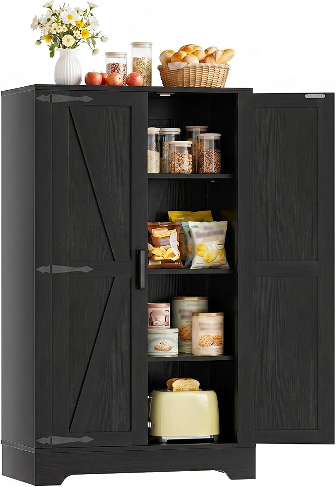 Unikito 43.3" Farmhouse Storage Cabinet with Doors and Adjustable Shelves | Wood Pantry Cabinet, Small Sideboard Cabinet, Short File Cabinet for Dining Room, Living Room, Bathroom, Home Office