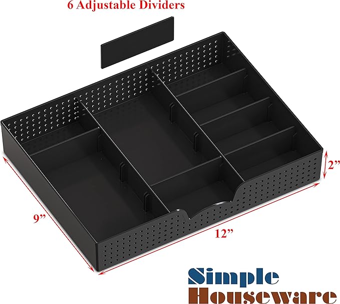 Simple Houseware Desk Monitor Stand Riser w/ Adjustable Tray, Black | Built-In Tablet Slot and Side Storage