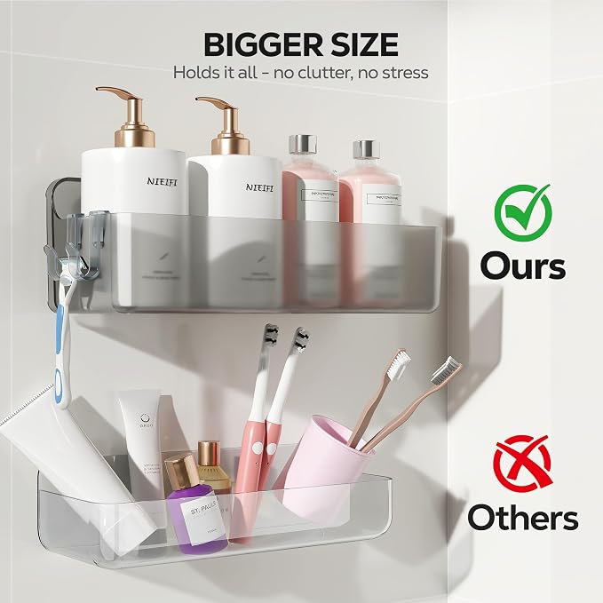 Nieifi Adhesive Shower Shelves, Gray, 5 Pieces | Rustproof ABS, Large Capacity, Removable Design, Easy-Clean, No Drilling Shower Organizer for Bathroom Storage & Home Decor