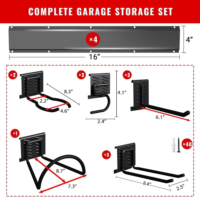 Garage Tool Organizer Wall Mount, Easy to 64inch Install Heavy-Duty Garage Storage System with 12 Adjustable Hooks, Garden Tool Rack for Shovels, Rakes, Yard Tools