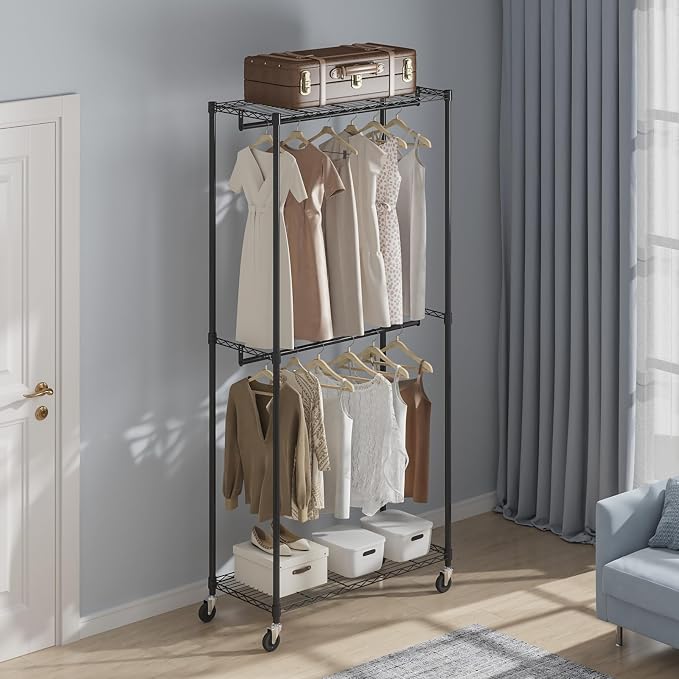 VEVOR Clothing Garment Rack, Heavy Duty Closet Wardrobe, Adjustable Tiers Clothes Racks with Steel Frame, for Bedroom, Clothing Store, Hallway