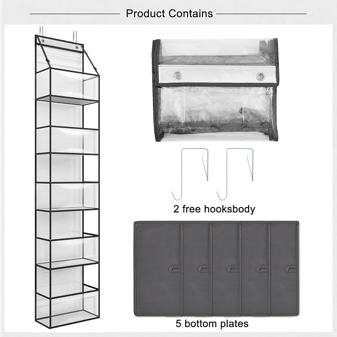 Over Door Organizer Hanging Storage 5 Shelf Clear Pockets Pantry Closet | 5 Shelves, Clear Plastic Pockets, Sturdy Hanging Design, for Pantry Closet Bedroom Nursery and Bathroom Storage