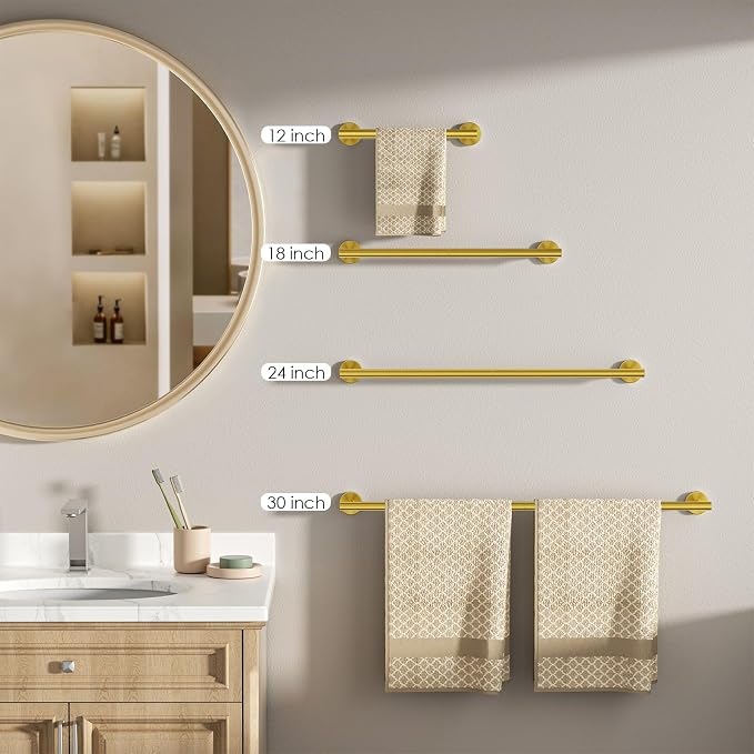 FORIOUS Towel Bar 21" Towel Racks for Bathroom Wall Mounted Brushed Gold | Total Length 23 Inch, Rustproof, Stainless Steel Towel Holder, Wall Mounted for Bathroom Bedroom, Heavy Duty, Space Saving