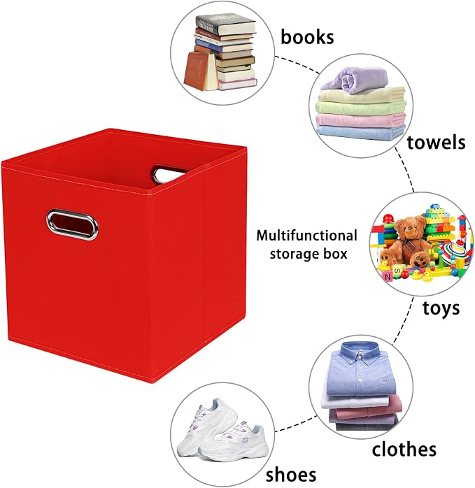 Fabric storage bins Cubes, Fabric Cube Organizer with Handle, Foldable Cube Bins for Cloth or Accessary Storage, 11x11x11, Set of 3, (Red)