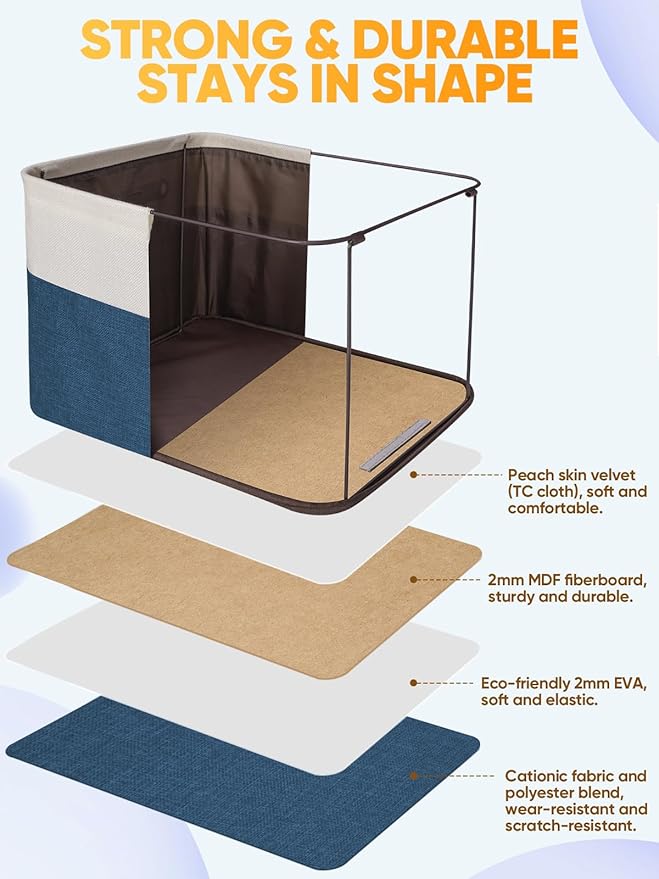 BALEINE 3 Pack Fabric Closet Storage Bins for Shelves, Linen Closet Organizers and Storage, Decorative Baskets for Organizing, Shelf, Clothes, Home, Office (Navy Blue, 17''x13''x10.5'')