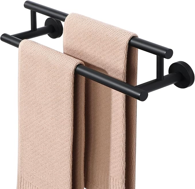Alise Double Towel Bar Black,16" Towel Racks for Bathroom Wall Mounted | Bathroom Towel Rack SUS304 Stainless Steel Bathroom Towel Holder Quick Drying Hand Towel Holder Towel Bar for Walls