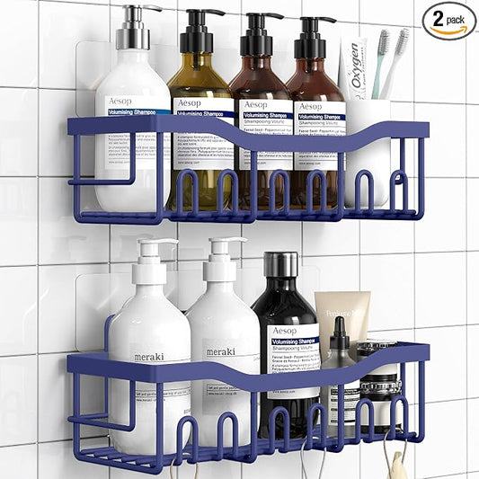EUDELE 2 Pack Shower Caddy, Adhesive Organizer for Bathroom & Kitchen Storage, No Drilling, Rustproof Stainless Steel Shelf Organizer
