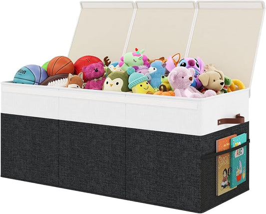 150L Extra Large Toy Storage Box with Lid for Boys Girls Nursery Playroom | Collapsible with Lid, Removable Divider, 40"x14"x16", Side Pockets, For Nursery, Living Room, Playroom
