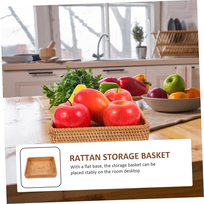 Amosfun Decorative Rattan Woven Storage Basket Versatile Sundries Holder for Home Office Premium Design for Snacks Items Toiletries