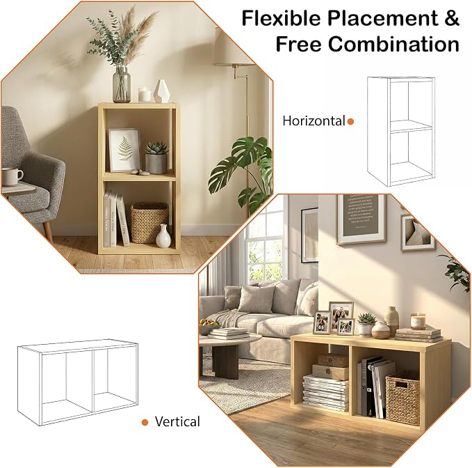 WannabeMyself【2026 Wooden Thick Frame】 2 Cube Storage Organizer with Anti-Tipping Kits, Reversible Open Back Book Shelf,Bookcase for Living Room,Bedroom,Entrance Hall,Office,11.6×24.7×13.1,Oak Color