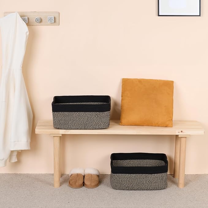 MiniArk Large Storage Baskets for Shelves, 17 x 13 x 7.5” Closet Organizers Bins for Clothes Blanket Towels, Baby Nursery, Toy Baskets Box, Woven Rope Baskets, 3 Packs Woven Brown