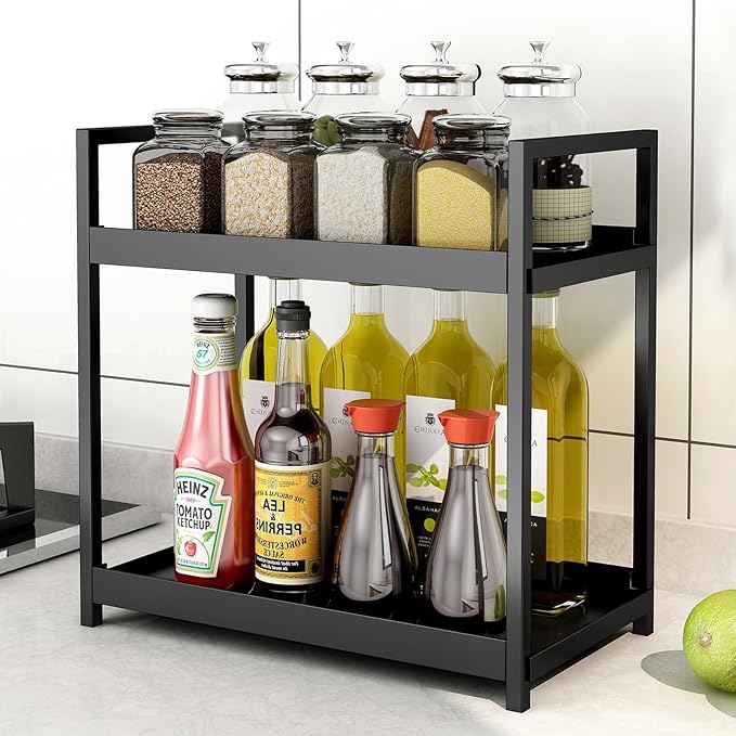 Bathroom Counter Organizer Vanity Storage Countertop Shelf, Large Black | 2 Tier Makeup Organizer Perfume Tray Skincare Holder for Sink, Dresser, Kitchen