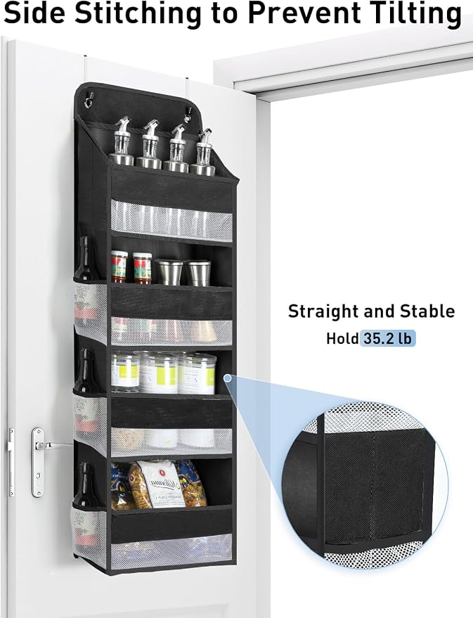 Yecaye 1 Pack Over the Door Organizer, 35.2lbs Load Toy Stuffed Animal Storage, Large Capacity Swing-proof Hanging Bathroom Organizers and Storage for Nursery Newborn Baby Essential Stuff Black