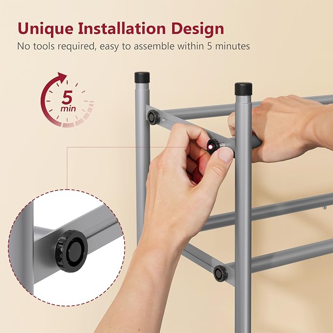 Expandable Shoe Rack for Closet 2 Tier, 28“-41“Stackable, Grey | Adjustable Shoe Organizer Closet Shoe Rack Floor, Metal Shoe Shelf Storage for Entryway, Closet, Garage, Front Door Entrance