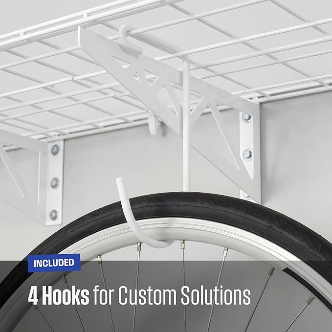 SafeRacks Steel Garage Wall Shelves 2-Pk w/Hooks, 500lb, White (18x36)