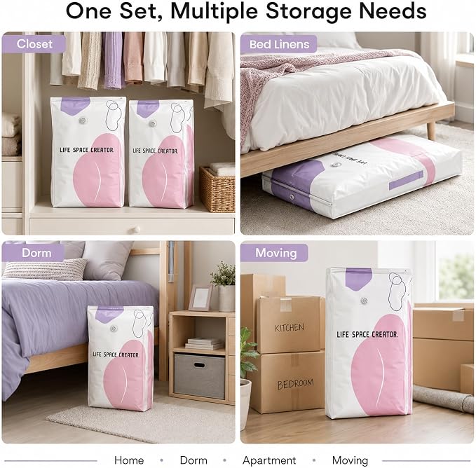 3 Pack No Pump Vacuum Storage Bags, 23.6 x 12.6 x 39.4 in | Large capacity space saver compression bags for comforters blankets bedding seasonal clothes closet organization and moving