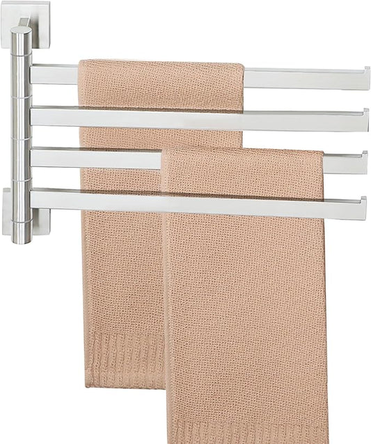 Alise 4 Arm Swivel Towel Rack, Swivel Towel Bar Brushed Nickel, 13.6 Inch | Space Saving Swing Arm Towel Rack for Bathroom Kitchen Outdoor, 180° Rotating, SUS304 Stainless Steel