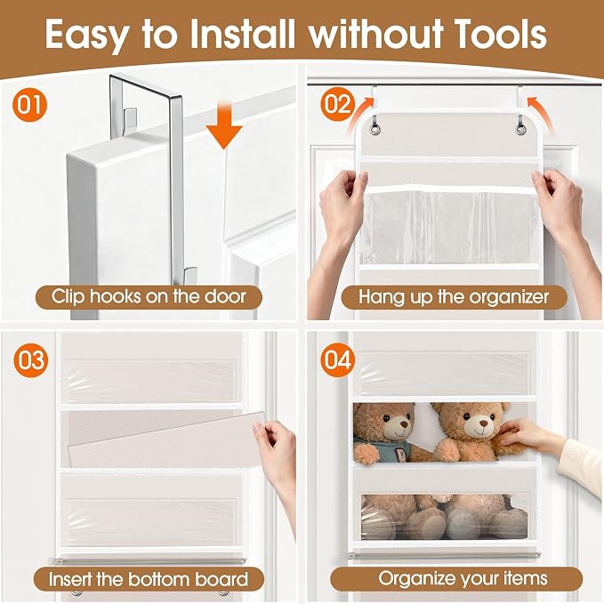 Over The Door Organizer Storage behind Door Hanging Organizer for Nursery | 6 Tier, Detachable, Clear Window, Sturdy Construction, Space-Saving Storage for Closet, Bedroom, Bathroom & Nursery