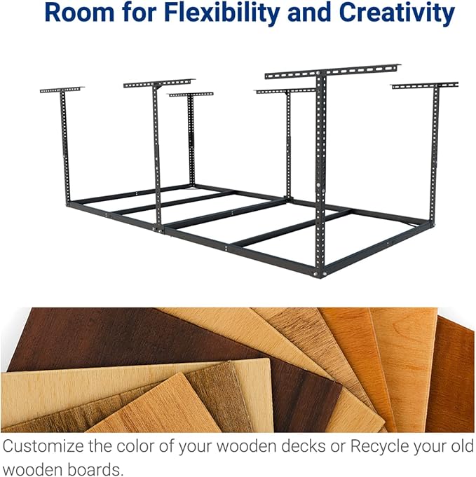 FLEXIMOUNTS 4x8 Overhead Garage Storage Rack, 2 Pack, Black | Without Decking, Heavy Duty Metal Ceiling, 600lbs Weight Capacity, Lite Series