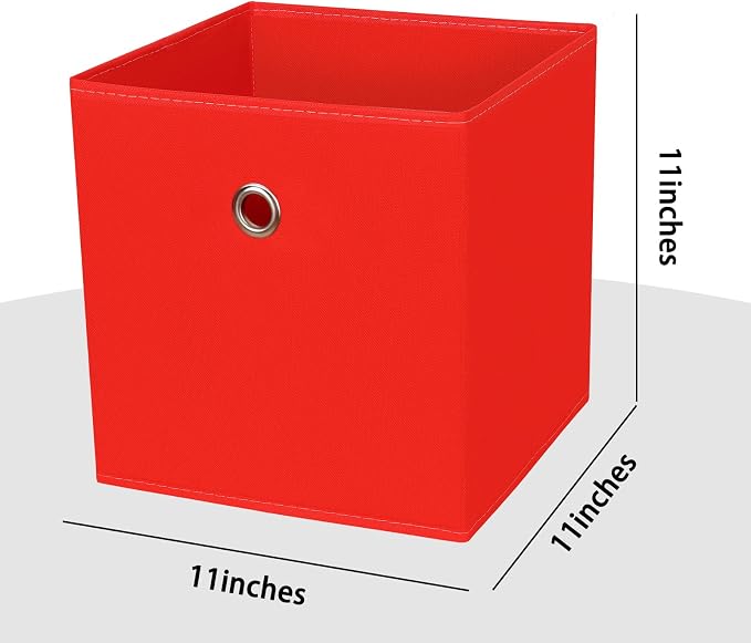 Foldable Storage Cubes Bins ,11 Inch Cloth Storage Cube Fabric Storage Box Cubes Organizer Baskets with Handles for Home Organizer Set of 3 (Red)