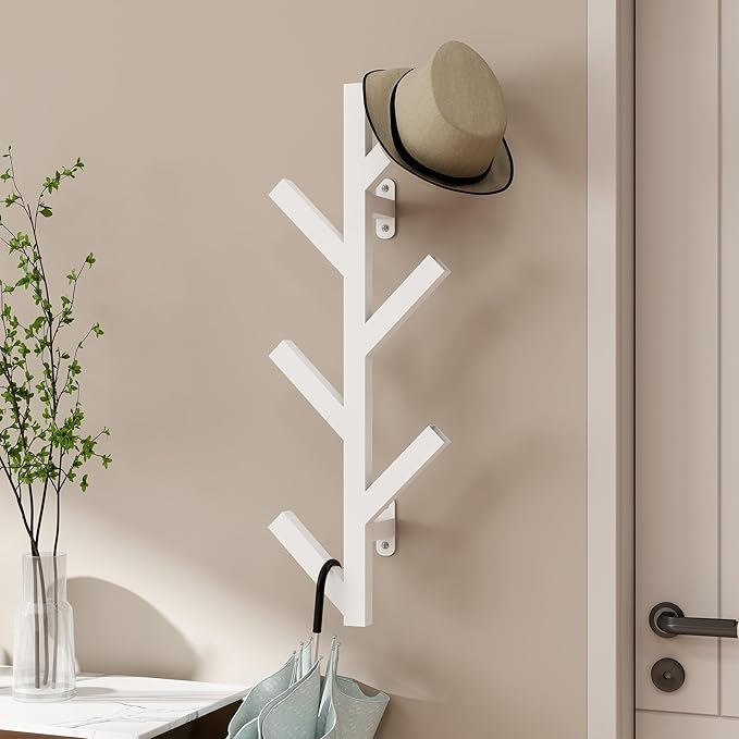 Vlush Wall Mounted Metal Coat Rack with 6 Hooks Modern Minimalist & Upright Coat Rack for Hanging Clothes, Hats, Hanging Bags and Scarves Entrance Wall Iron Coat Racks (White)