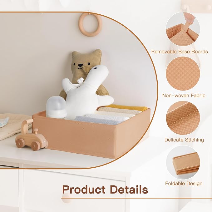 Criusia Drawer Organizer Clothes, 10 Pack Dresser Organizer for Baby Clothes, Underwear, Sock- Foldable Closet Organization and Storage Dividers Bins for Nursery, Bedroom (Brown)