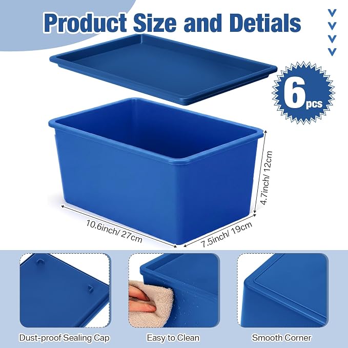 6 Pcs Storage Bins with Lids Small Plastic Storage Containers Stackable Storing Baskets Box Cute Organizer Bins for Organizing Shelves (Colorful)