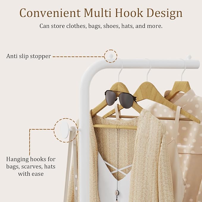 OUTBROS Freestanding Coat Rack, Garment Racks with Hook, 70.8“hign, White | Portable Modern Hanger, Sturdy Metal Clothing Rack, Used in Bedroom, Entrance and Living Room