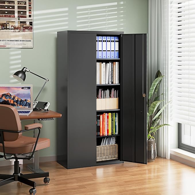 Letaya Metal Garage Storage Cabinets with Lock Door and Adjustable Shelves, Steel Tool Cabinets for Home,Office,Warehouse Organisieren (Black)