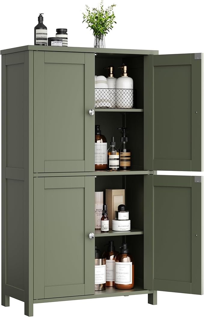 Shintenchi Bathroom Storage Cabinet with Doors and Shelves, Floor Cabinets for Washroom Furniture, Laundry Room, Organization with Adjustable Shelf, Green