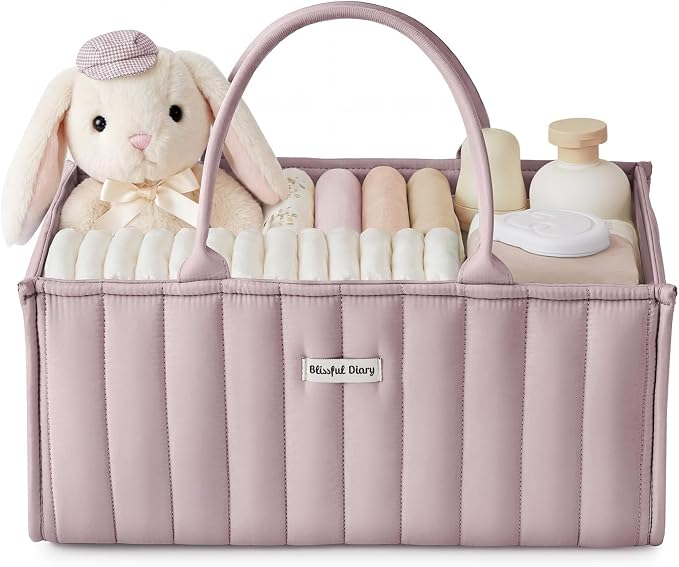 Blissful Diary Baby Diaper Caddy Organizer, Stylish Storage Basket for Newborn Essentials and Diaper Station, Gift for Baby Shower and Registry Must-Have, Mauve Pink | Stylish Storage Basket