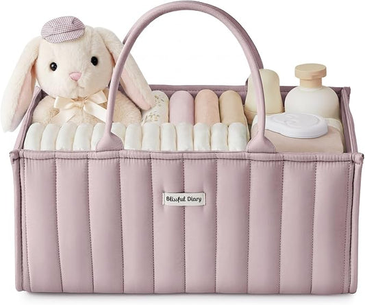 Blissful Diary Baby Diaper Caddy Organizer, Stylish Storage Basket for Newborn Essentials and Diaper Station, Gift for Baby Shower and Registry Must-Have, Mauve Pink | Stylish Storage Basket