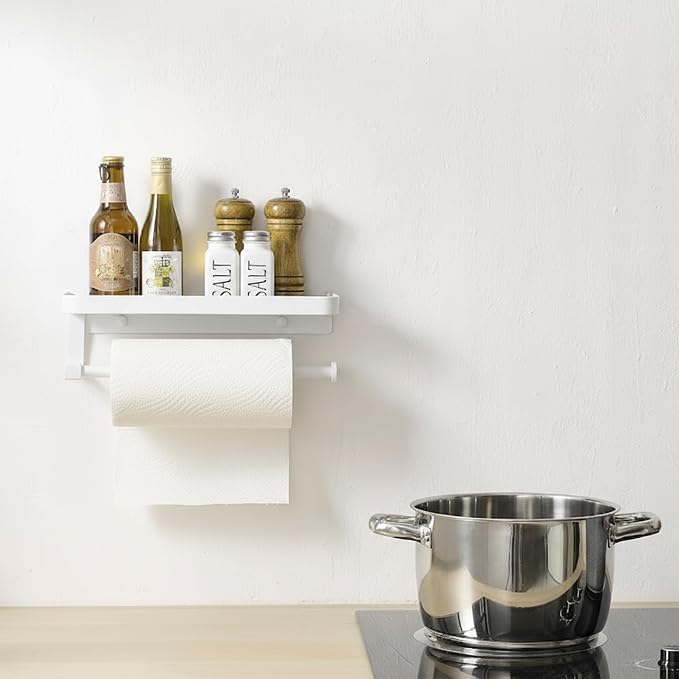 JOOM Hand Towel Holder for Bathroom -Paper Towel Holder Wall Mount - for Bathroom Black Paper Towel Holder with Shelf -Kitchen Towel Holder White
