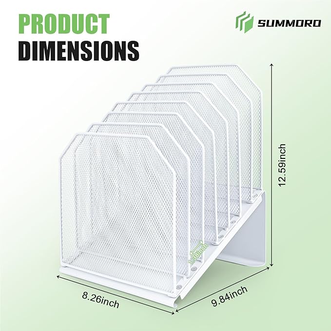 SUMMORO Inclined File Organizer for Desk, 7-Tier Vertical File Folder Holder Office Desk Organizer Metal Rack File Wire Mesh Desktop Document Sorter for Office School Classroom Home (White)