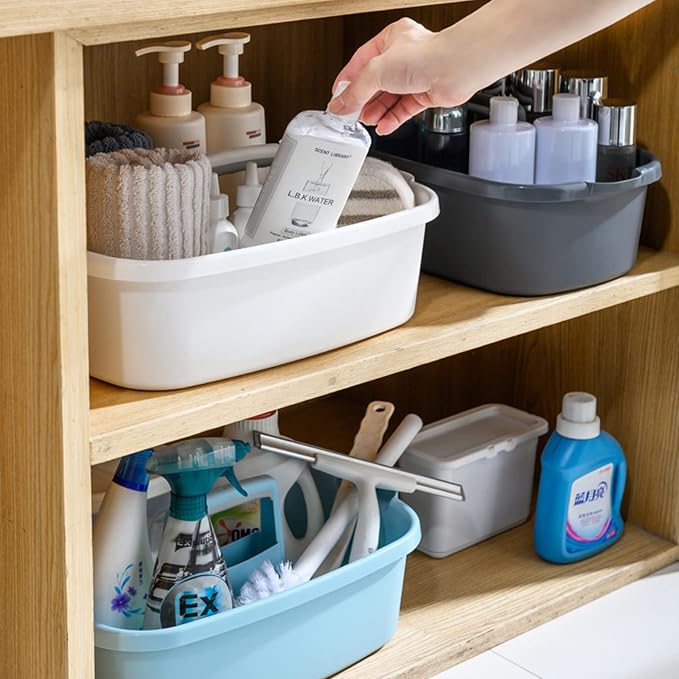 Large Cleaning Supplies Caddy Portable Shower Caddy Basket White | Sturdy Supply Organizer with Handle Plastic Bucket Tool Storage for Bathroom Bedroom Kitchen Garden College Dorm Essentials
