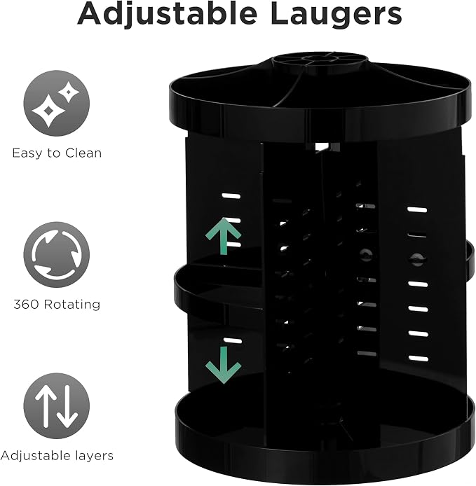 HBlife Extra Large 360 Rotating Makeup Organizer Adjustable Carousel Large Capacity Revolving Perfume Organizer Skincare Organizers Cosmetic Storage Spinning Holder for Vanity, Black