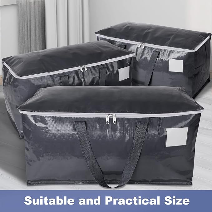 StorageRight Heavy Duty Moving Boxes-Moving Bags with Zipper, Reinforced Handles and Tag Pocket-Collapsible Moving Supplies-Totes for Storage Great for Moving, Storage and Travel 93L(Gray-6 Pack)