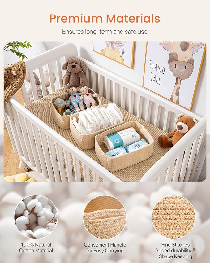 KALLAX Small Woven Storage Basket for Organizing, 13.5x9.5x5 inches, 3 Pack | Shelf baskets for closet organization, toy storage and home decor, Perfect as empty gift baskets for holidays, Beige